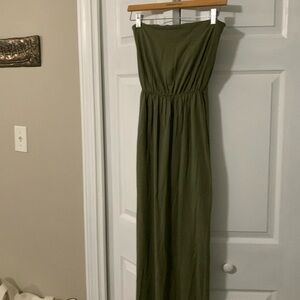 H&M maxi strapless S side slit green